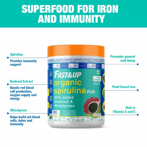 Fast&Up Organic Spirulina With Fortify (Iron & Bone Care) - 100 Servings