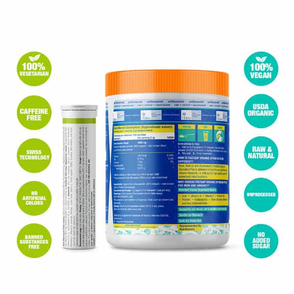 Fast&Up Organic Spirulina With Fortify (Iron & Bone Care) - 100 Servings