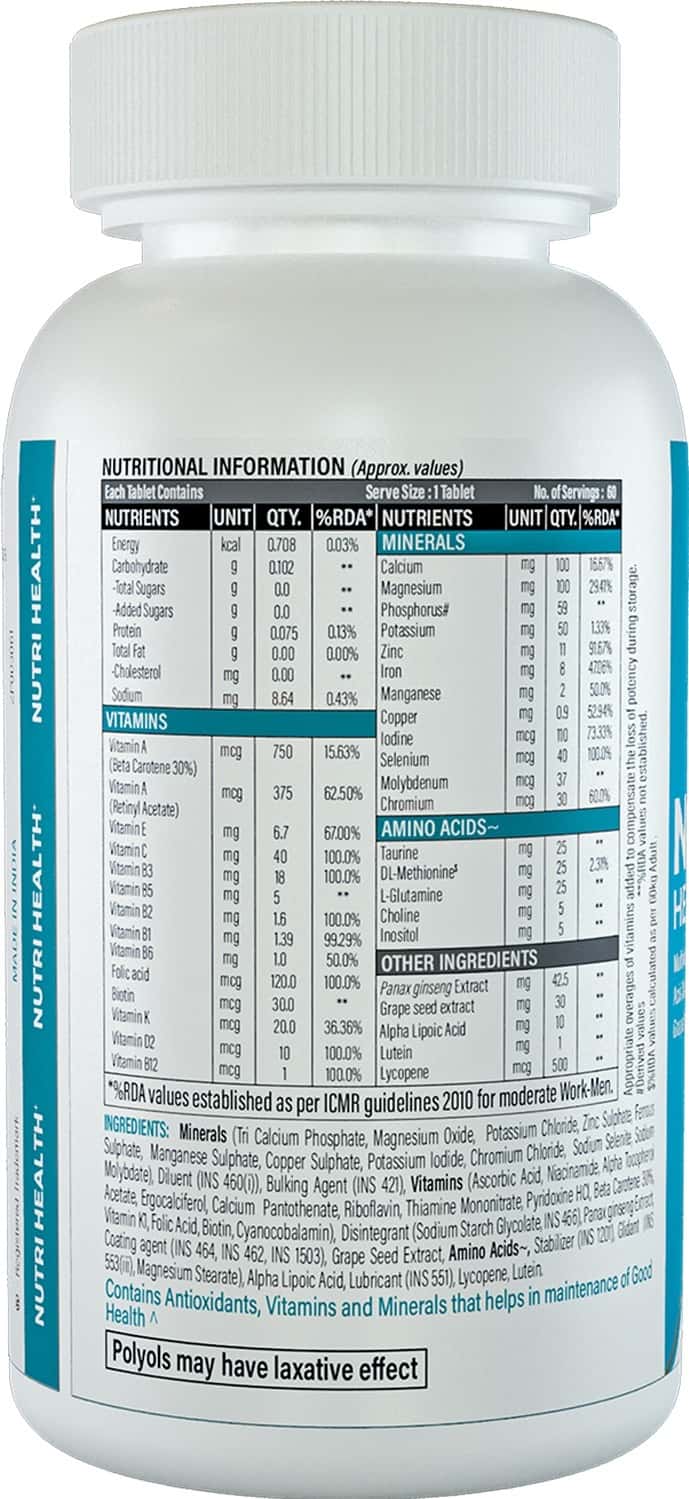 Buy ZEONUTRA NUTRIHEALTHMULTIVITAMIN & MULTIMINERALS 60 TABLET BOTTLE