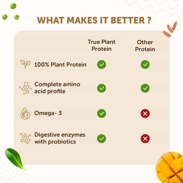 Neuherbs True Plant Protein Powder With Omega 3 (Digestive Enzymes & Probiotics)|Kulfi Flavour|500Gm