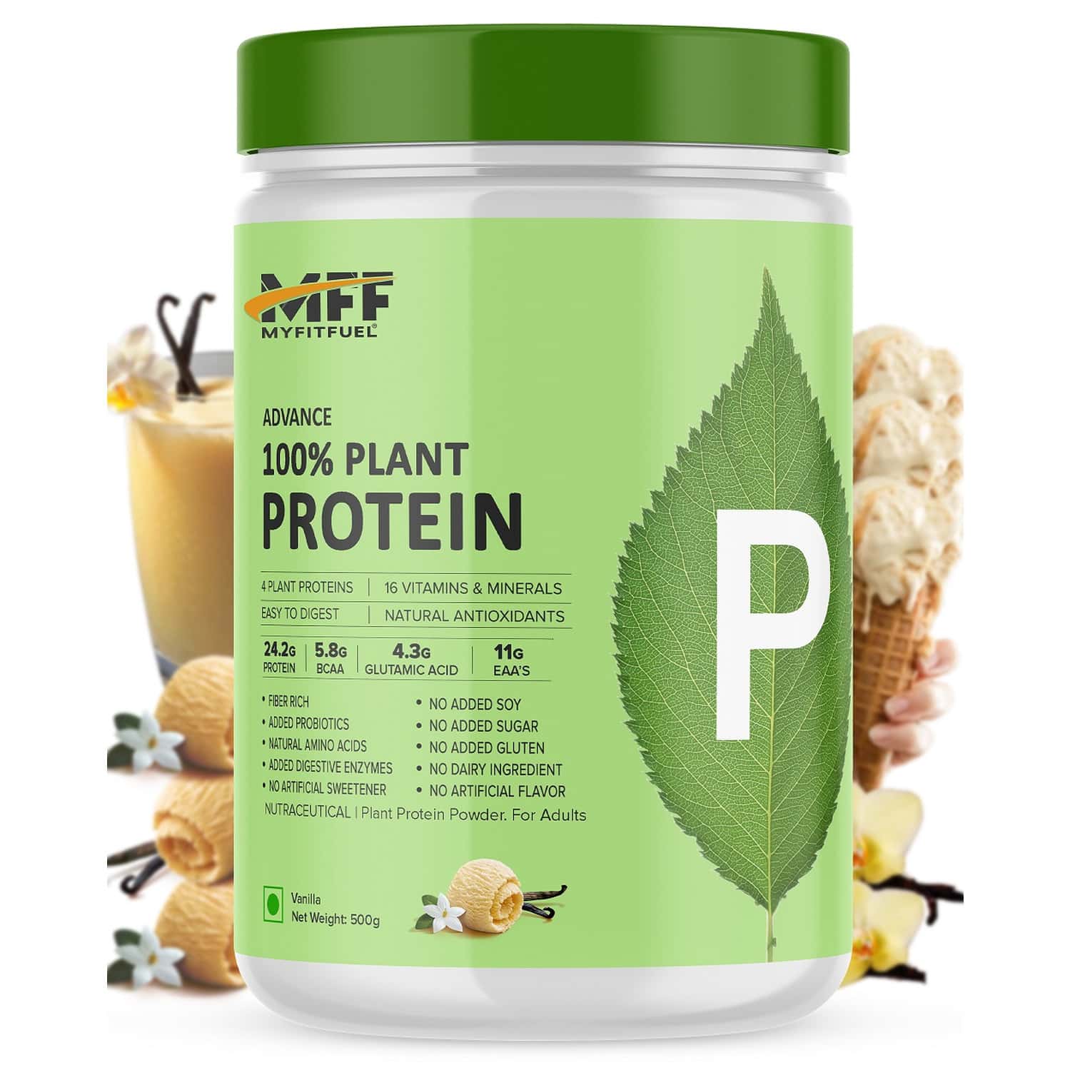 Myfitfuel Advance 100% Plant Protein (4 Proteins, 16 Vitamins Minerals, Easy To Digest) 500g Vanilla