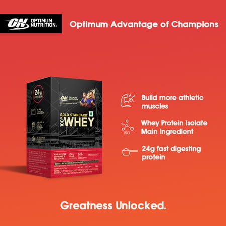 Optimum Nutrition (On) Gold Standard 100% Whey Protein Double Rich Chocolate 5X30.4g Sachet 152 Gm