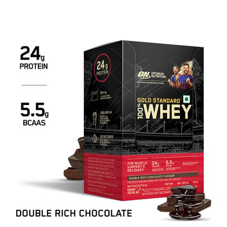 Optimum Nutrition (On) Gold Standard 100% Whey Protein Double Rich Chocolate 5x30.4g Sachet 152 Gm