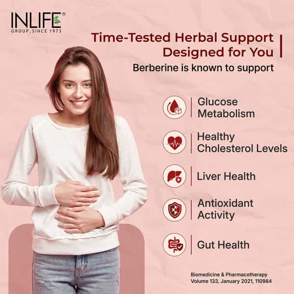 Inlife Berberine Hcl 500Mg With Milk Thistle Liver & Blood Sugar Support - 60 Capsules
