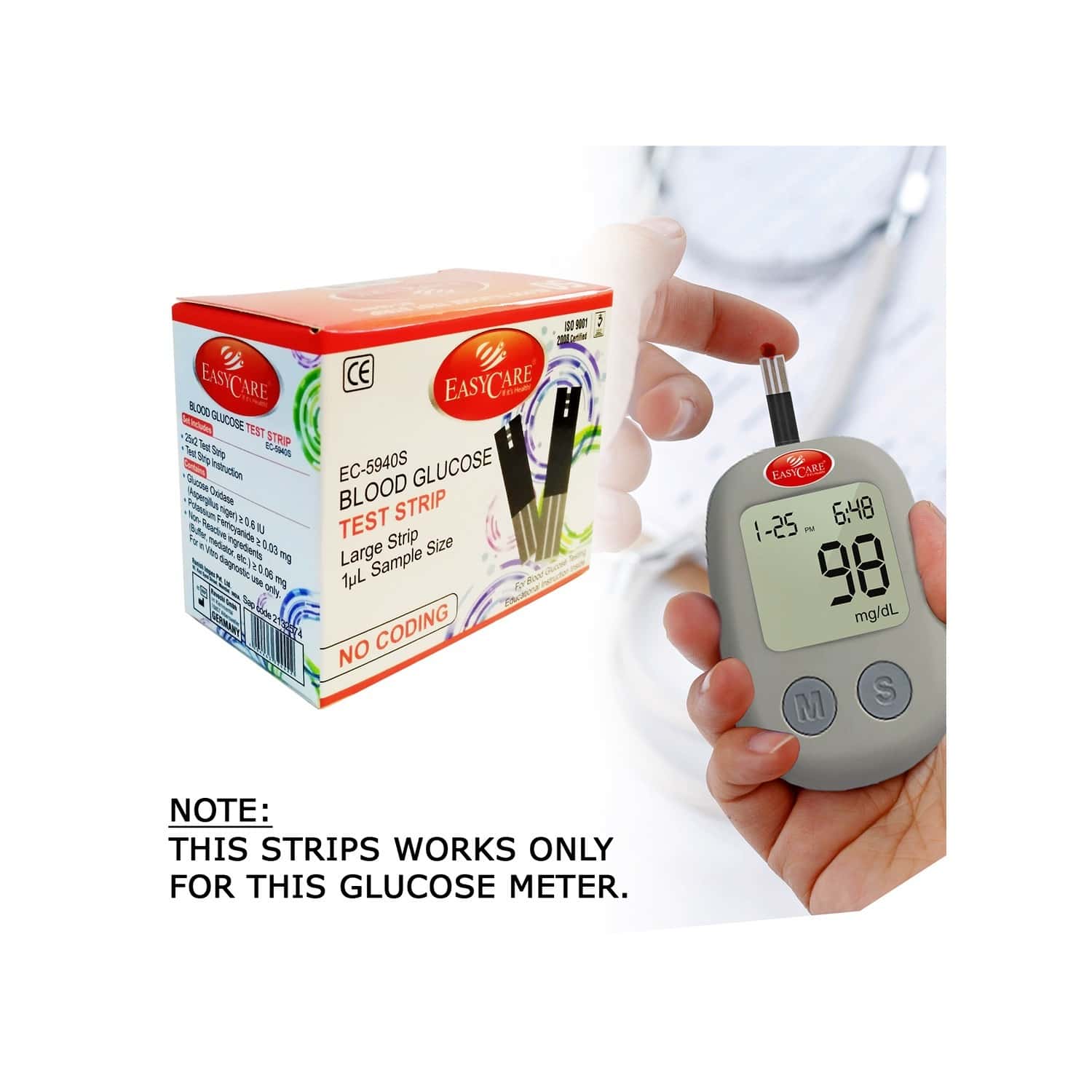 Easycare Pack Of 50 Blood Glucose Test Strips Only For Glucometer Model : Ec5940