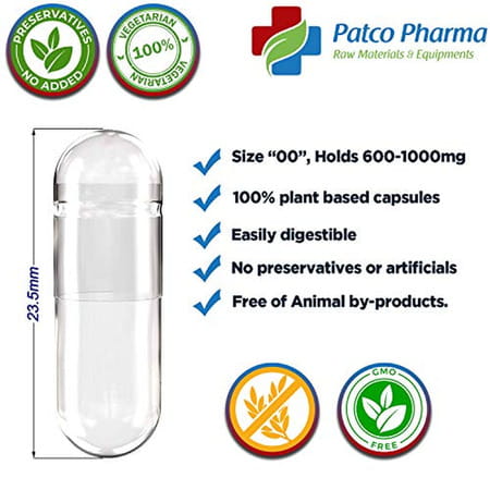 Patco Pharma- Size 00 Transparent Empty Vegetarian Pill Capsule|Diy Powder Filling (Pack Of 500 Pcs)