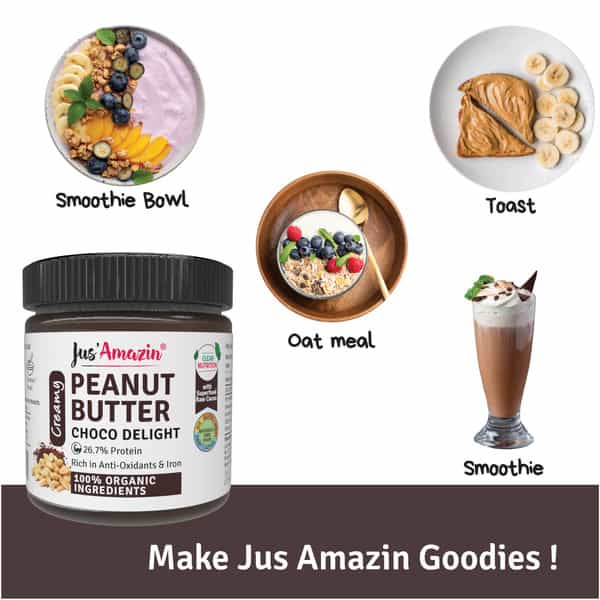 Jus Amazin Creamy Organic Peanut Butter - Choco Delight (200G) No Refined Sugar