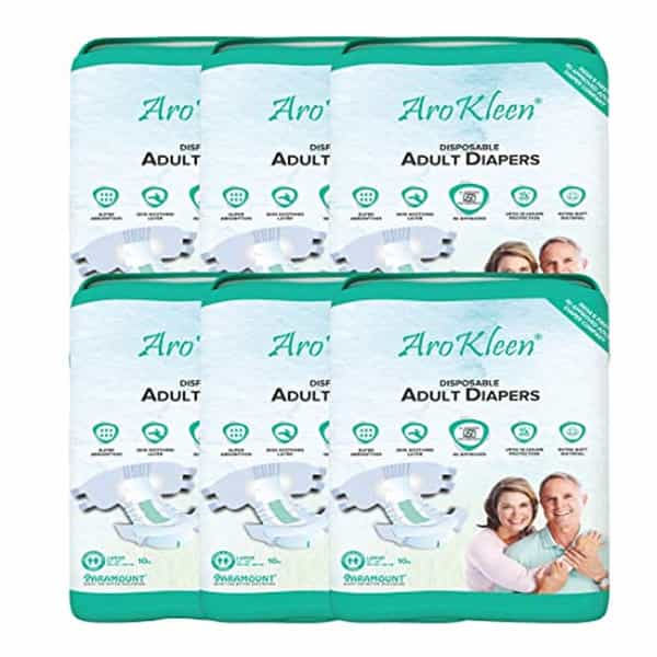 Arokleen Adult Diaper Tape Style Large (Waist Size: 102 Cm-150 Cm) 10 Pcs Per Packet Pack Of 6
