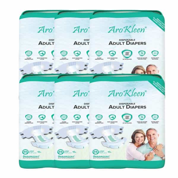 Arokleen Adult Diaper Tape Style Large (Waist Size: 102 Cm-150 Cm) 10 Pcs Per Packet Pack Of 6