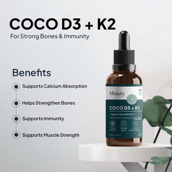 Miduty Coco D3 - Vitamin D3 - Mct Oil - Bones - Immunity - Kids Adult - High Absorption - 50 Ml