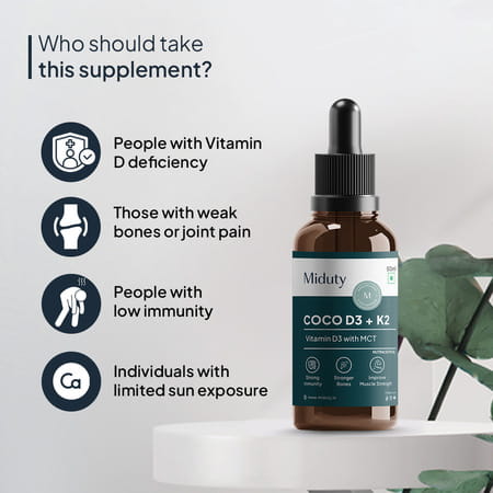 Miduty Coco D3 - Vitamin D3 - Mct Oil - Bones - Immunity - Kids Adult - High Absorption - 50 Ml