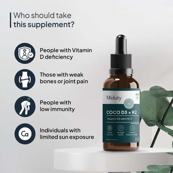 Miduty Coco D3 - Vitamin D3 - Mct Oil - Bones - Immunity - Kids Adult - High Absorption - 50 Ml
