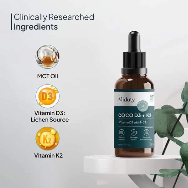 Miduty Coco D3 - Vitamin D3 - Mct Oil - Bones - Immunity - Kids Adult - High Absorption - 50 Ml