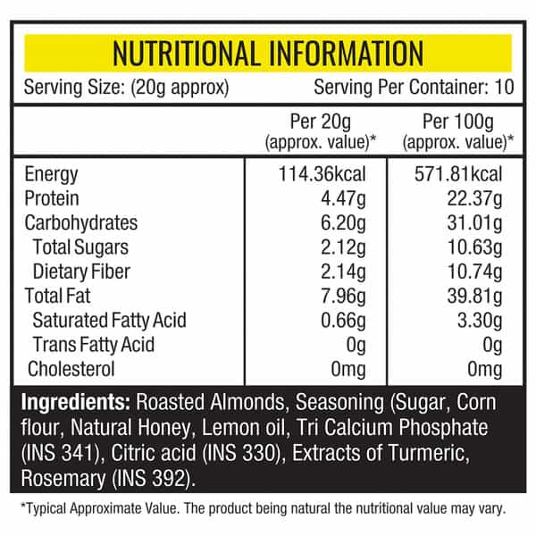 Nourishvitals Honey Lemon Rosted Almonds,100% Natural California Almonds With No Preservatives, 200G