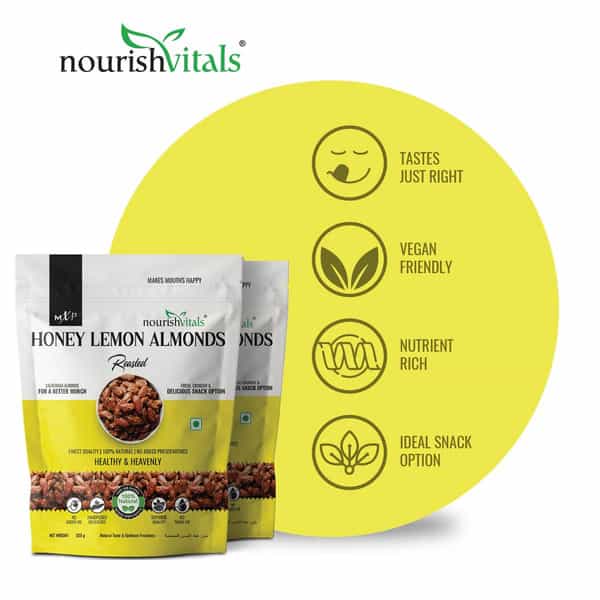 Nourishvitals Honey Lemon Rosted Almonds,100% Natural California Almonds With No Preservatives, 200G