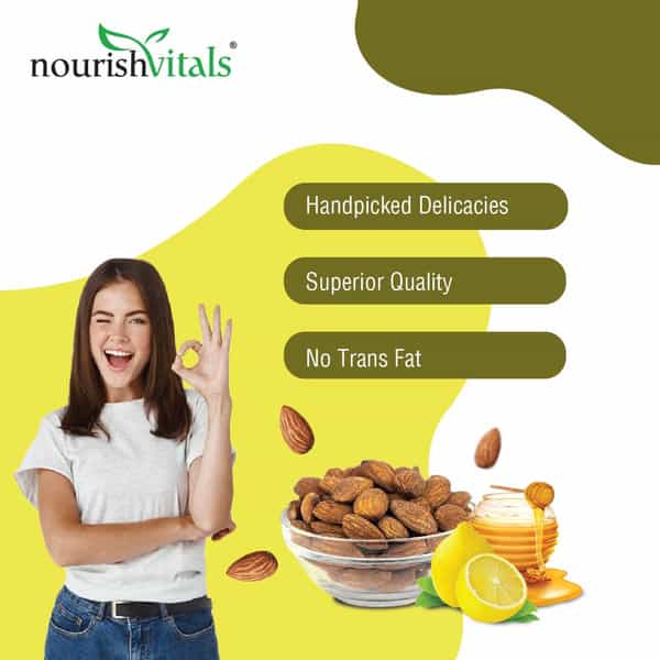 Nourishvitals Honey Lemon Rosted Almonds,100% Natural California Almonds With No Preservatives, 200G