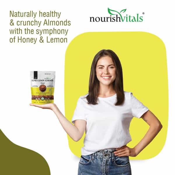 Nourishvitals Honey Lemon Rosted Almonds,100% Natural California Almonds With No Preservatives, 200G
