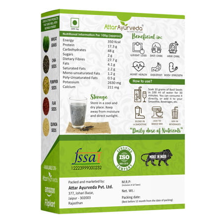 Attar Ayurveda Sabja Basil Seeds - 500 Gm