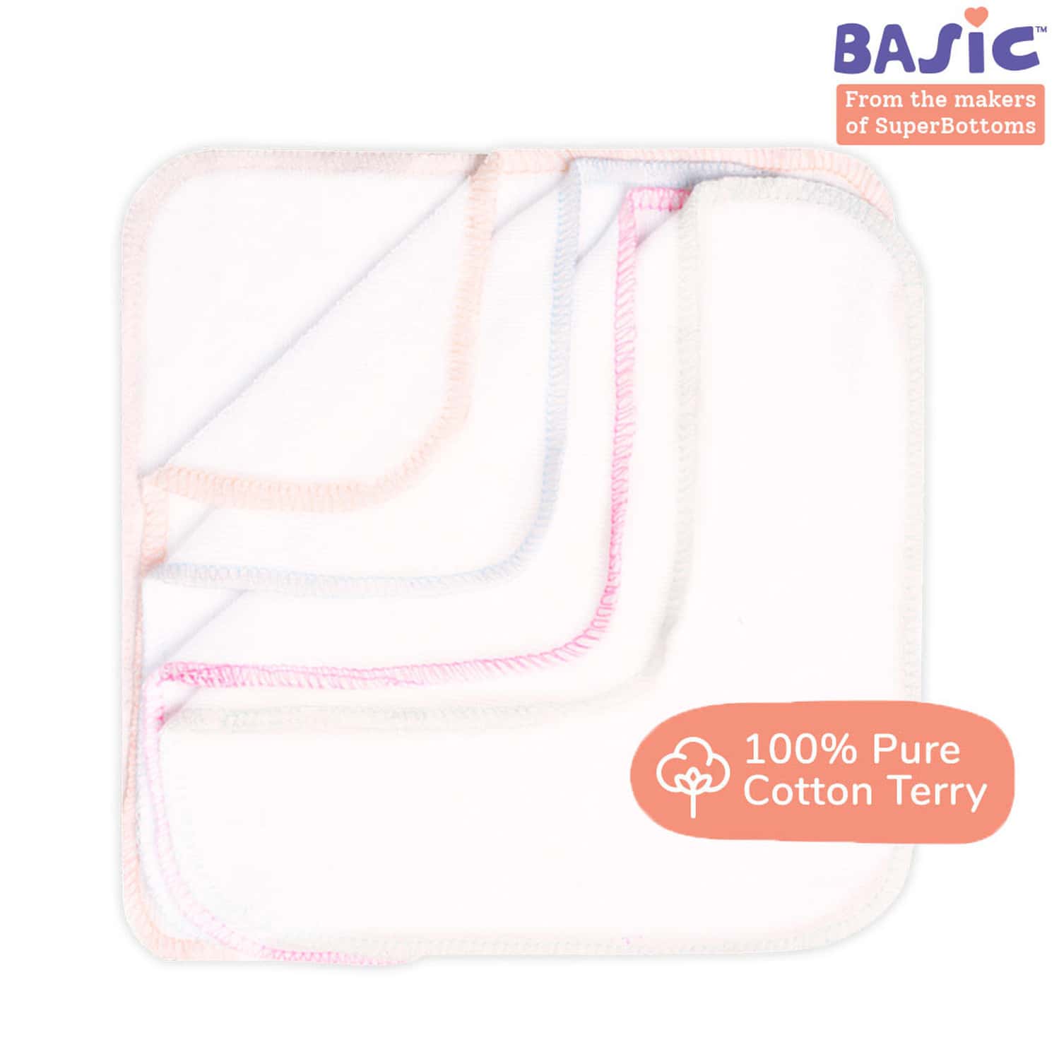 Basic 100% Cotton Terry Face Towel/Washcloth For Baby. Extra Soft Napkin For Baby Bums. (Pack Of 15)