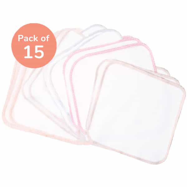 Basic 100% Cotton Terry Face Towel/Washcloth For Baby. Extra Soft Napkin For Baby Bums. (Pack Of 15)