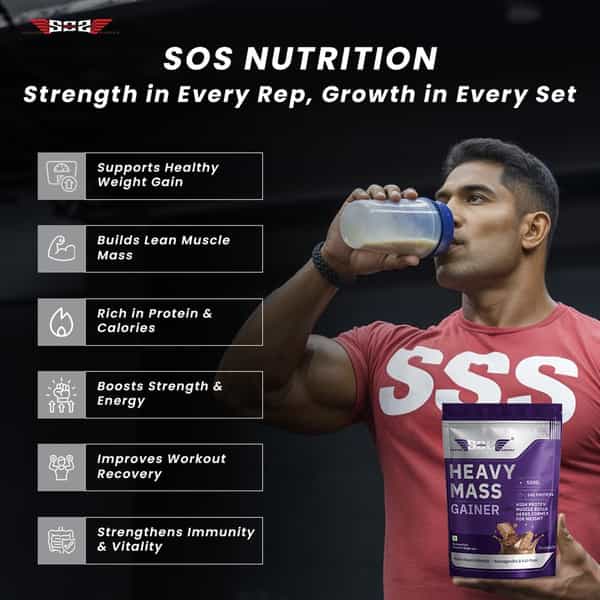 Sos Nutrition High Protein Mass Weight Gainer Herb 24G Protein Chocolate Added Multivitamins 500G