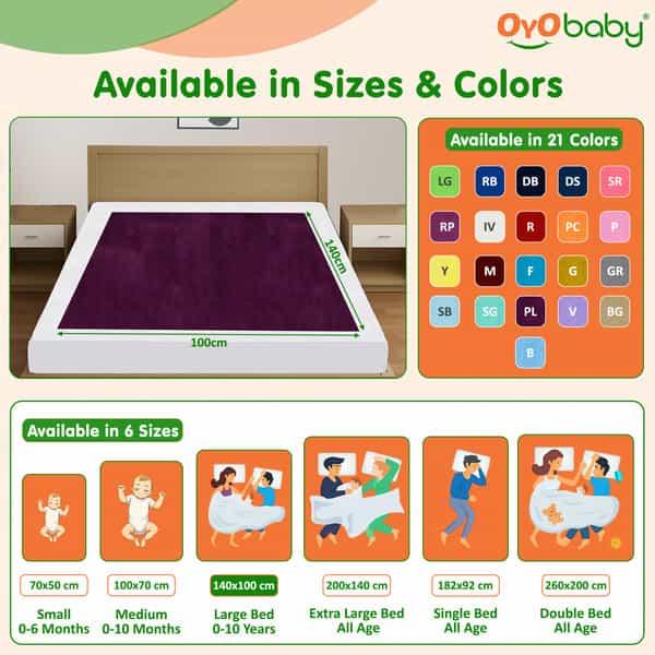 Oyo Baby Hygienic Waterproof Baby Soft Dry Sheet Pack Of 2 Large 140X100 Cm (0-10 Years)- Plum