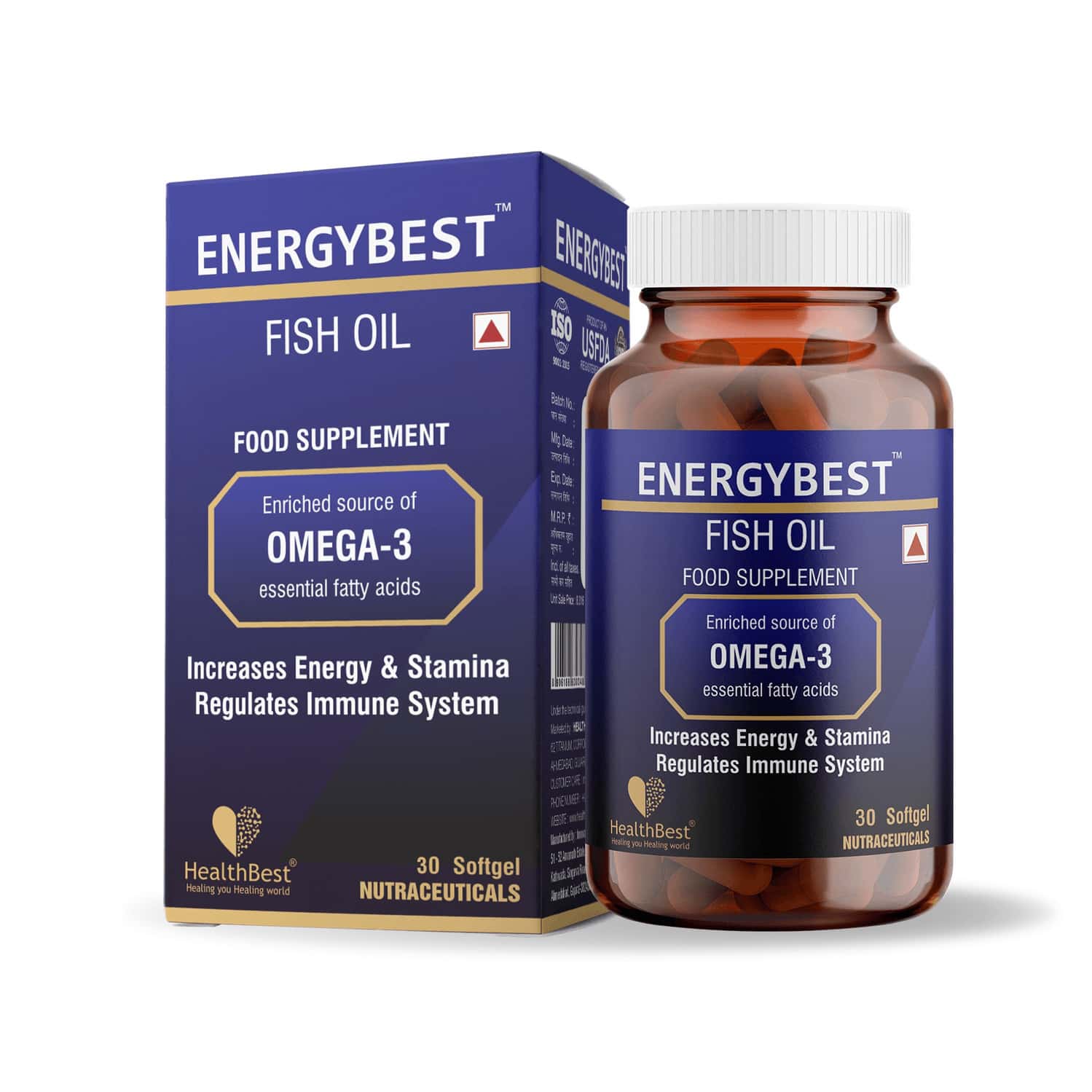 Healthbest Fish Oil Capsules Enriched Source Of Omega-3 Epa Dha 1000mg - 30 Softgel