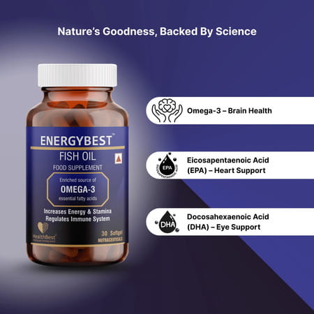 Healthbest Energybest Fish Oil Enriched Source Of Omega-3 Epa Dha 1000mg- 30 Softgel Capsules