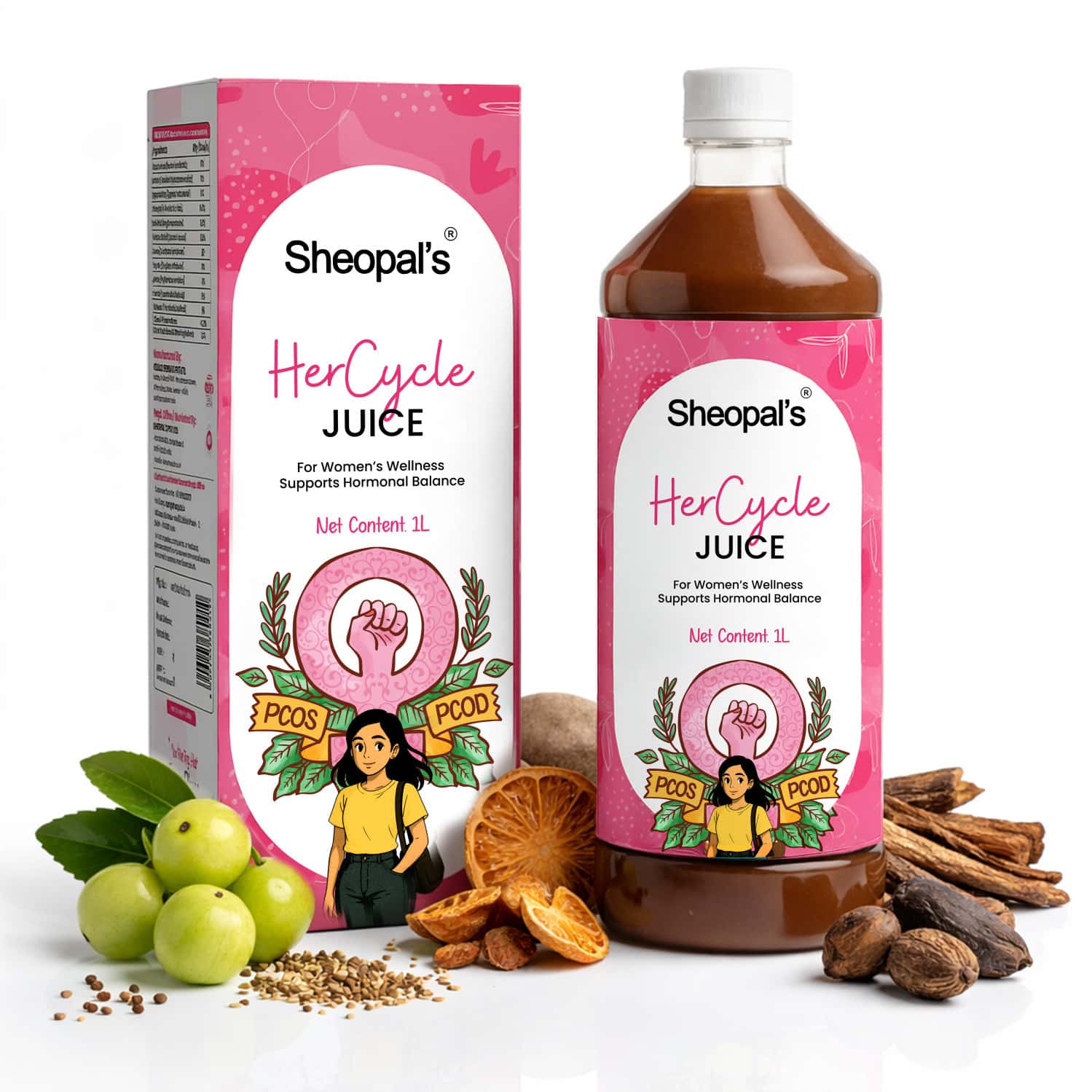 Sheopals Her Cycle Herbal Supplement Support Hormonal Balance | Pcos Pcod | Period Pain Relief - 1l