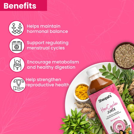 Sheopals Her Cycle Herbal Supplement Support Hormonal Balance | Pcos Pcod | Period Pain Relief - 1L