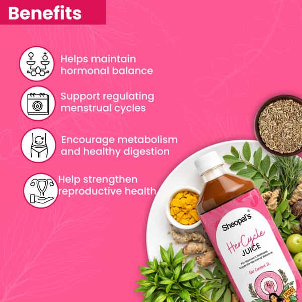 Sheopals Her Cycle Herbal Supplement Support Hormonal Balance | Pcos Pcod | Period Pain Relief - 1L