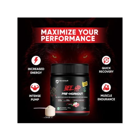 Denzour Nutrition Bee Hp Pre Workout Powder | Energy | Strength & Muscle Pump | Lychee Flavour 100G