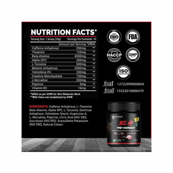 Denzour Nutrition Bee Hp Pre Workout Powder | Energy | Strength & Muscle Pump | Lychee Flavour 100G