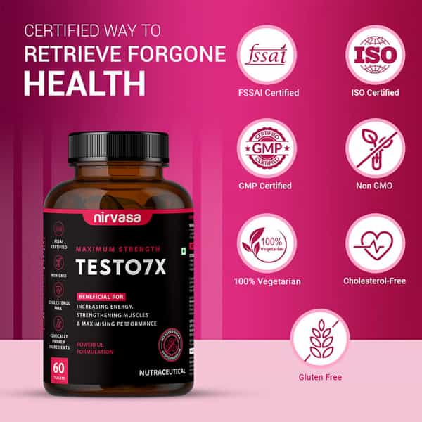 Nirvasa Testo7x Tablet | For Stamina | Performance And Boosts T-Level In Men (60 Tablets)