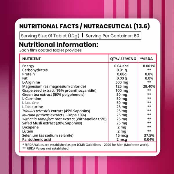 Nirvasa Testo7x Tablet | For Stamina | Performance And Boosts T-Level In Men (60 Tablets)