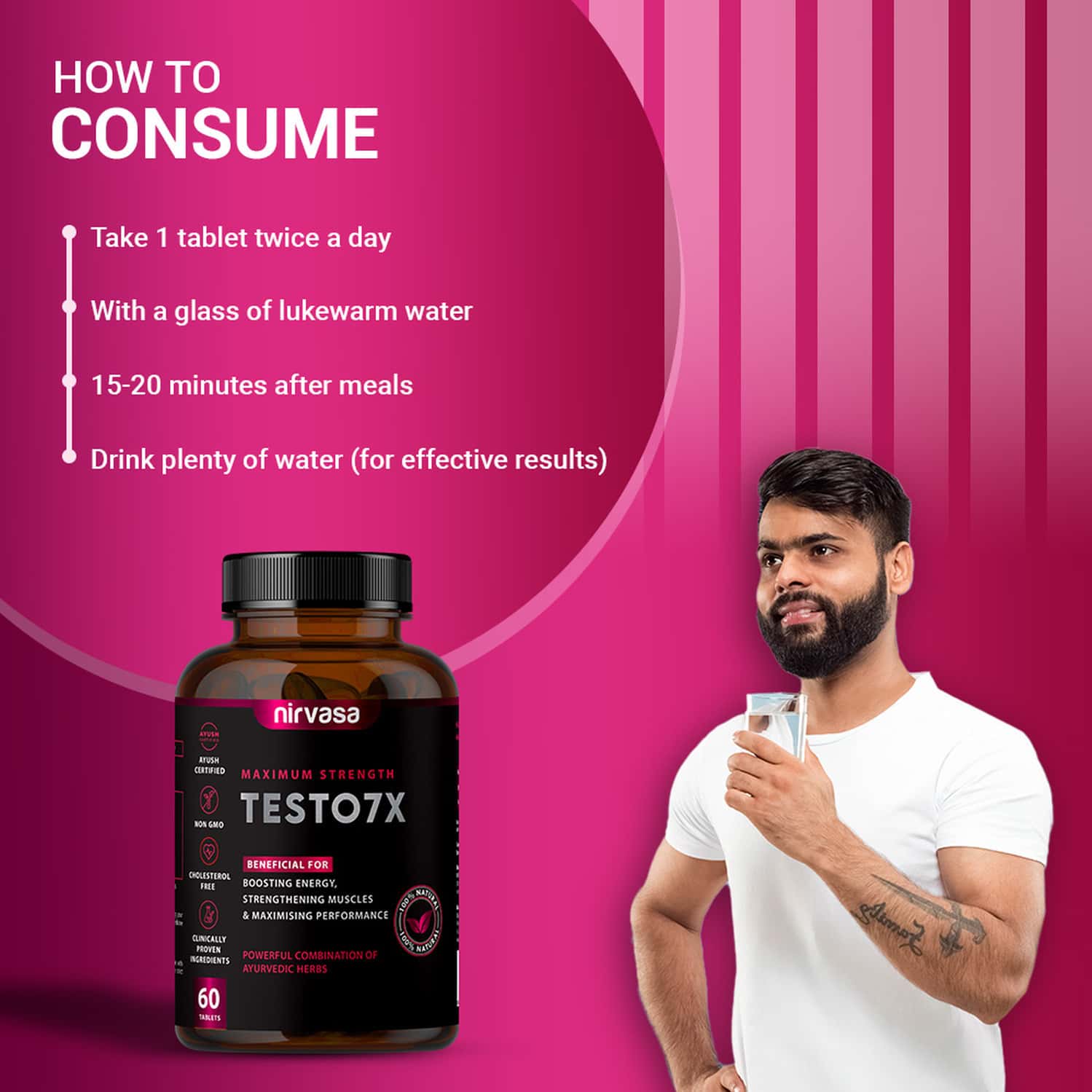 Buy NIRVASA TESTO7X TABLET, FOR STAMINA, PERFORMANCE AND BOOSTS TLEVEL