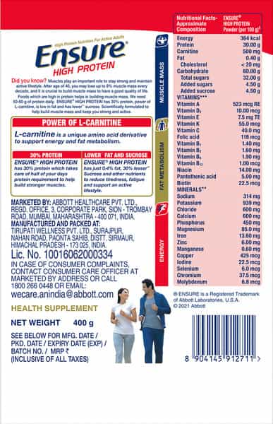 Ensure | High Protein Nutrition For Adults | Vanilla | Box 400 Gm