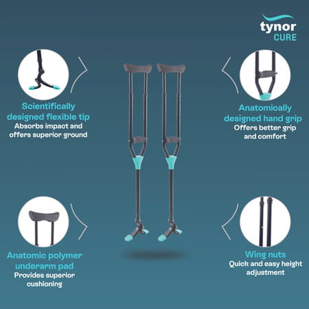 Tynor Skipper Axilla Crutch 110 Kg Black Universal 1 Pair