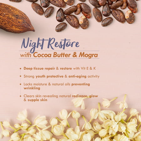 Nat Habit Cocoa Mogra Night Restore Face Cream | Light Face Moisturizer For Glowing Skin - 30g