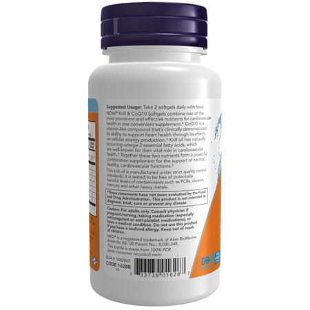 Now Foods Supplements | Krill & Coq10 | Phospholipid-Bound Omega-3 | Heart Support* | 60 Softgels