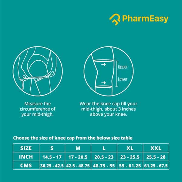 Pharmeasy Knee Cap (Pair) - Protects Knee Joints - Reduces Risk Of Injuries - Grey - Medium
