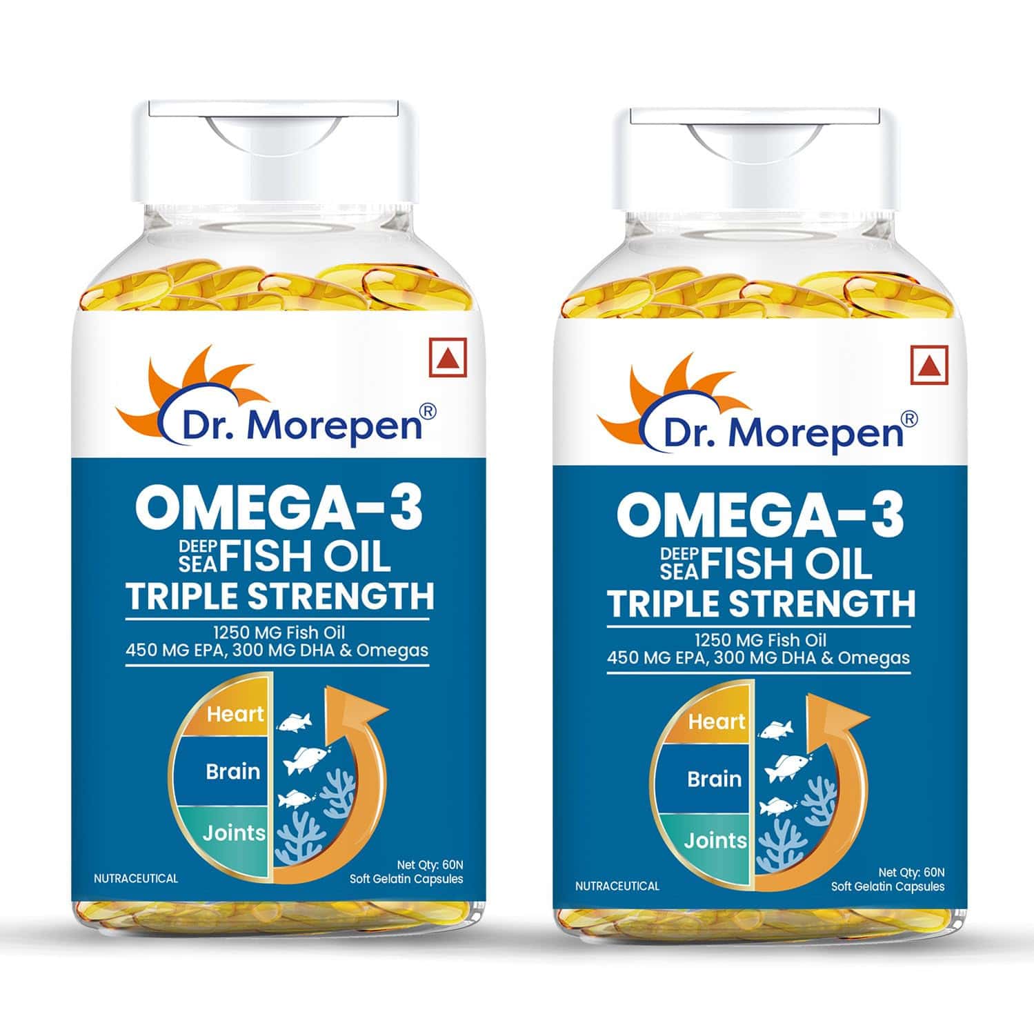 Dr. Morepen Omega 3 Deep Sea Fish Oil Triple Strength|1250mg With 900mg Dha & Epa|2 X 60 Softgels