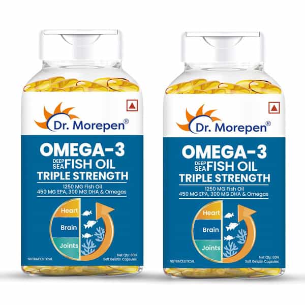 Dr. Morepen Omega 3 Deep Sea Fish Oil Triple Strength|1250Mg With 900Mg Dha & Epa|2 X 60 Softgels