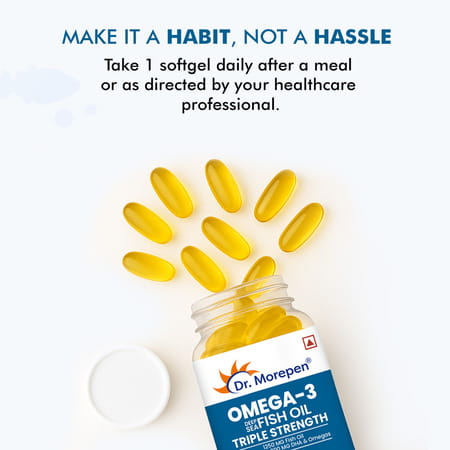 Dr. Morepen Omega 3 Deep Sea Fish Oil Triple Strength|1250mg With 900mg Dha & Epa|2 X 60 Softgels