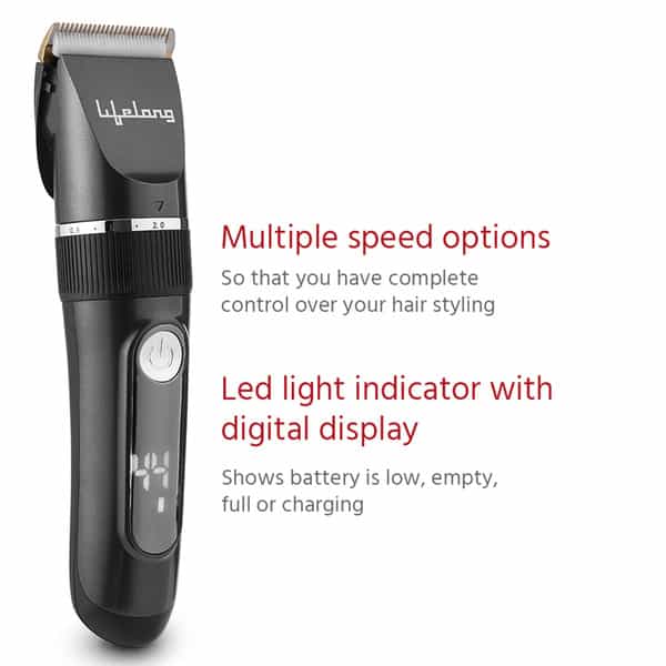 Lifelong Llpcm17 Ace Pro Rechargeable Hair Clipper With Digital Display 6 Combs (3 Mm - 12 Mm)