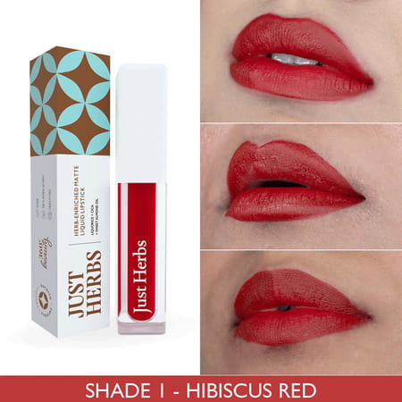 Just Herbs Ayurvedic Creamy Matte Long Lasting Liquid Lipstick - Hibiscus Red