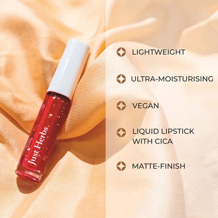 Just Herbs Ayurvedic Creamy Matte Long Lasting Liquid Lipstick - Hibiscus Red