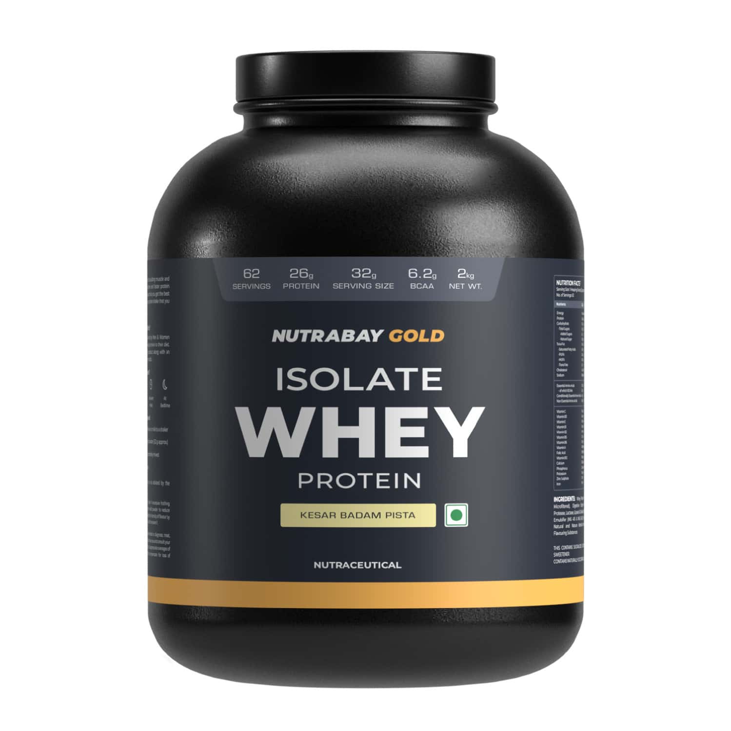 Nutrabay Gold 100% Whey Protein Isolate|26g Protein|muscle Support & Recovery|kesar Badam Pista, 2kg