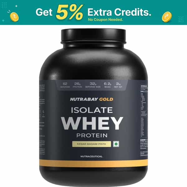 Nutrabay Gold 100% Whey Protein Isolate|26G Protein|Muscle Support & Recovery|Kesar Badam Pista, 2Kg