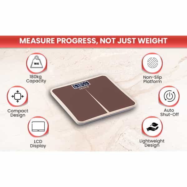 Venus (India) Electronic Digital Personal Bathroom Weight Machine | Upto 180Kg | Eps-8199-New-Brown